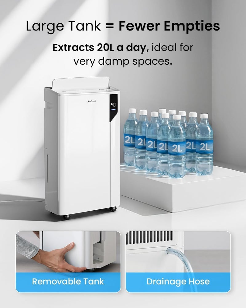 Pro Breeze Air Dehumidifier 20L/Day – Energy Efficient with Clothes Drying Mode, Sensor and Moisture Indicator, Filter – Moisture Absorber and Mould – Wi-Fi - Image 3