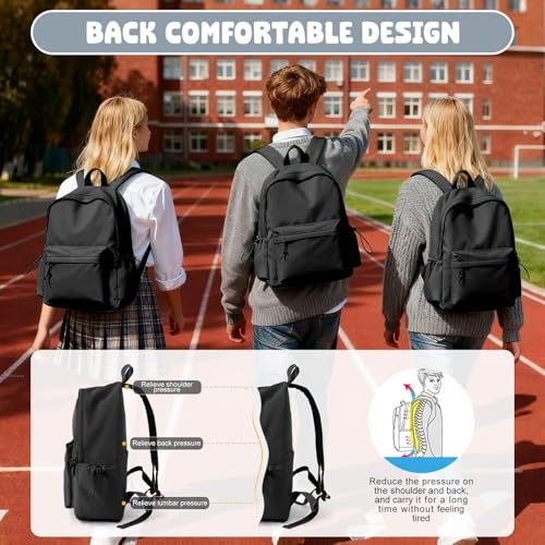 VECAVE School Backpack Black Waterproof Bookbag Casual Lightweight Travel Rucksack Daypack Backpacks for Men Women College High School Bags backpack for Boys Girls Teens - Image 5