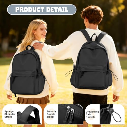 VECAVE School Backpack Black Waterproof Bookbag Casual Lightweight Travel Rucksack Daypack Backpacks for Men Women College High School Bags backpack for Boys Girls Teens - Image 4