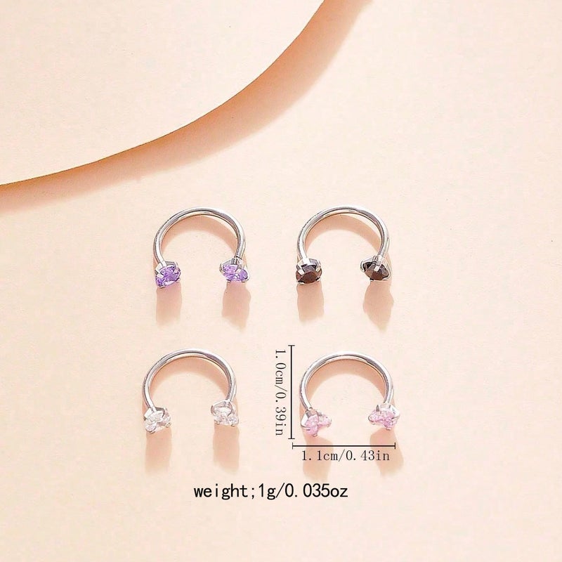 U-Shape Stainless Steel Zircon Nose Ring for Women - Multicolor Nose Stud - Image 5