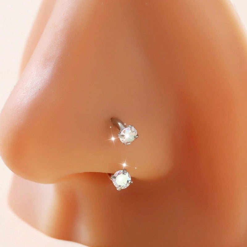 U-Shape Stainless Steel Zircon Nose Ring for Women - Multicolor Nose Stud - Image 4