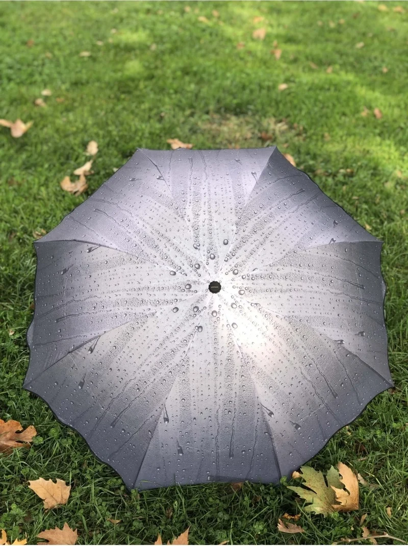 ELEVEN MARKETS Eleven Market Smoke Color Women's Umbrella with Water Droplets That Does Not Break in the Wind
