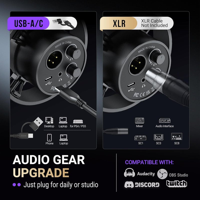 FIFINE مجموعة ميكروفون بودكاست FIFINE K688 مع ذراع بوم USBXLR ميكروفون ديناميكي مع ذراع بوم للكمبيوتر الشخصي XLR ميكروفون للألعاب مع زر كتم الصوت مقبس سماعة للرأس للتسجيل الصوتي والتعليق الصوتي وبث الموسيقى K688CT - Image 5