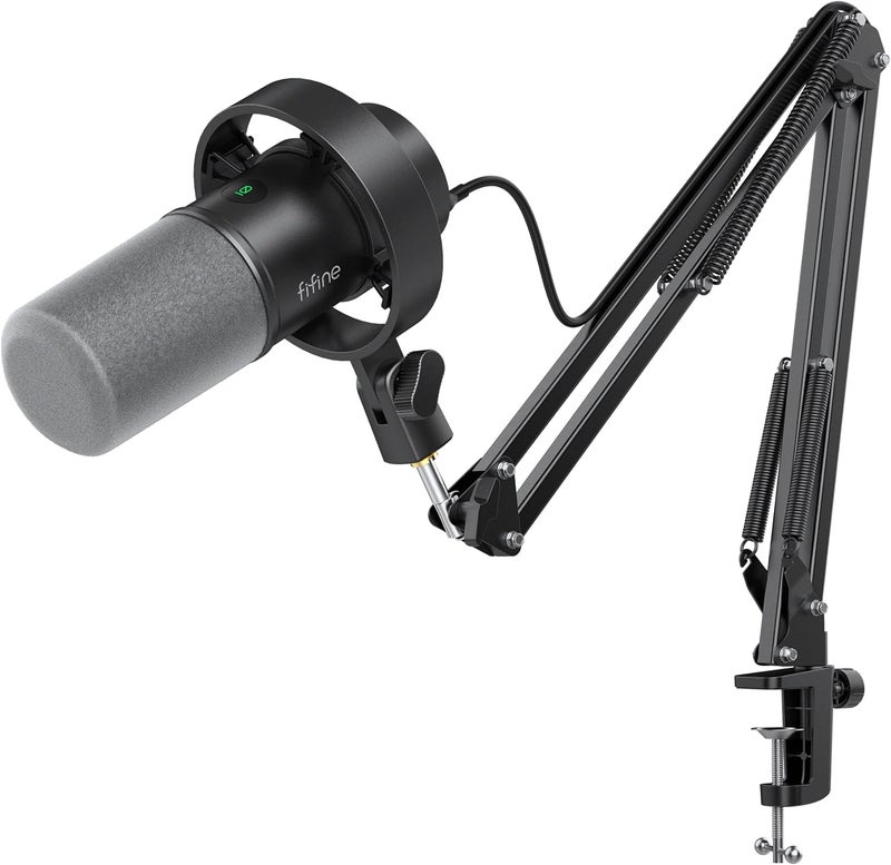 FIFINE مجموعة ميكروفون بودكاست FIFINE K688 مع ذراع بوم USBXLR ميكروفون ديناميكي مع ذراع بوم للكمبيوتر الشخصي XLR ميكروفون للألعاب مع زر كتم الصوت مقبس سماعة للرأس للتسجيل الصوتي والتعليق الصوتي وبث الموسيقى K688CT - Image 1