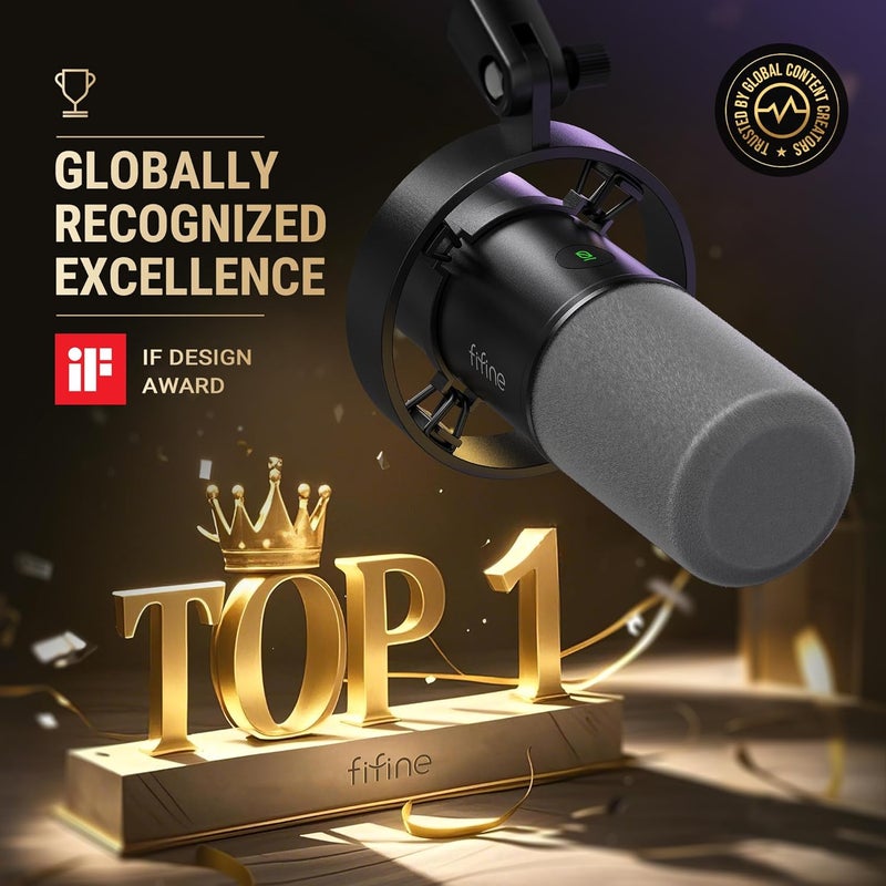 FIFINE مجموعة ميكروفون بودكاست FIFINE K688 مع ذراع بوم USBXLR ميكروفون ديناميكي مع ذراع بوم للكمبيوتر الشخصي XLR ميكروفون للألعاب مع زر كتم الصوت مقبس سماعة للرأس للتسجيل الصوتي والتعليق الصوتي وبث الموسيقى K688CT - Image 2