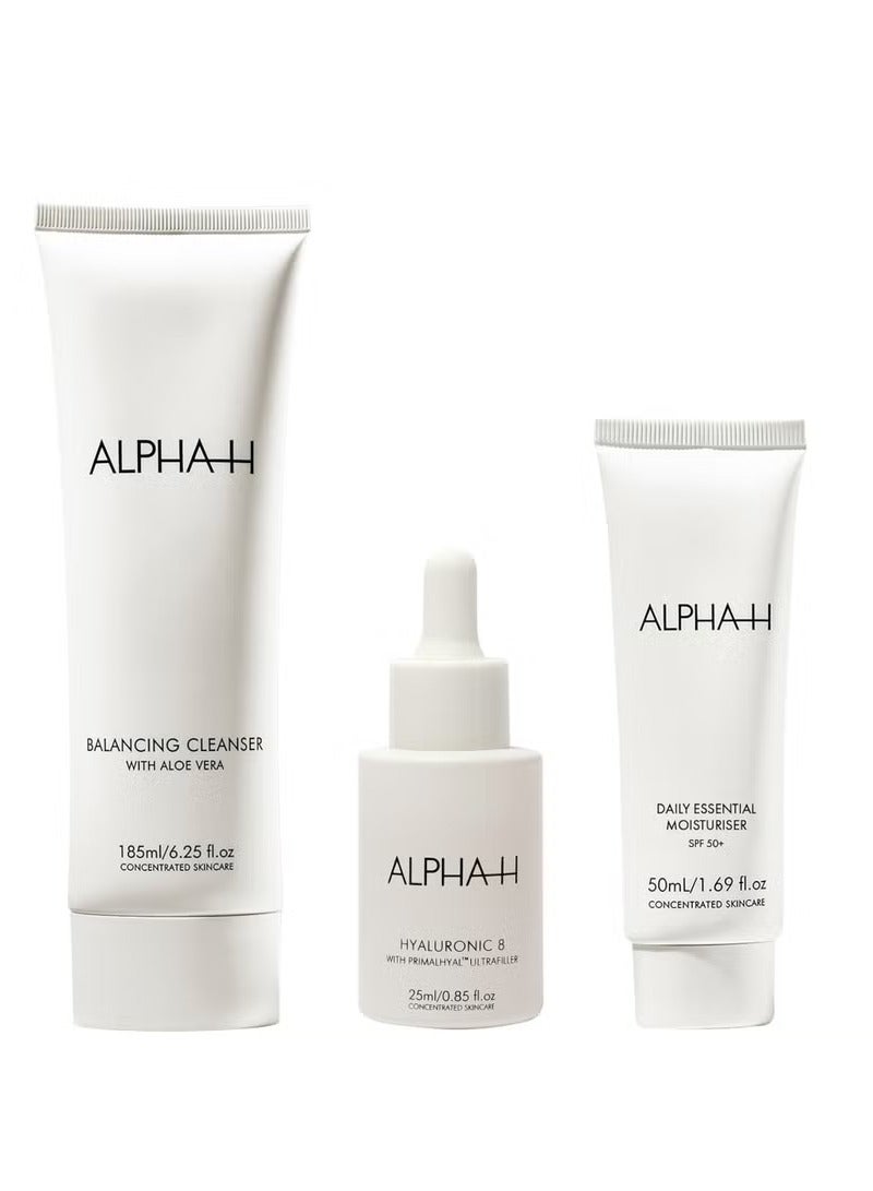 Alpha-H H8 3 Step - Balancing Cleanser - Hyaluronic 8 Serum- Daily Essential Moisturizer SPF 50+ - Image 1
