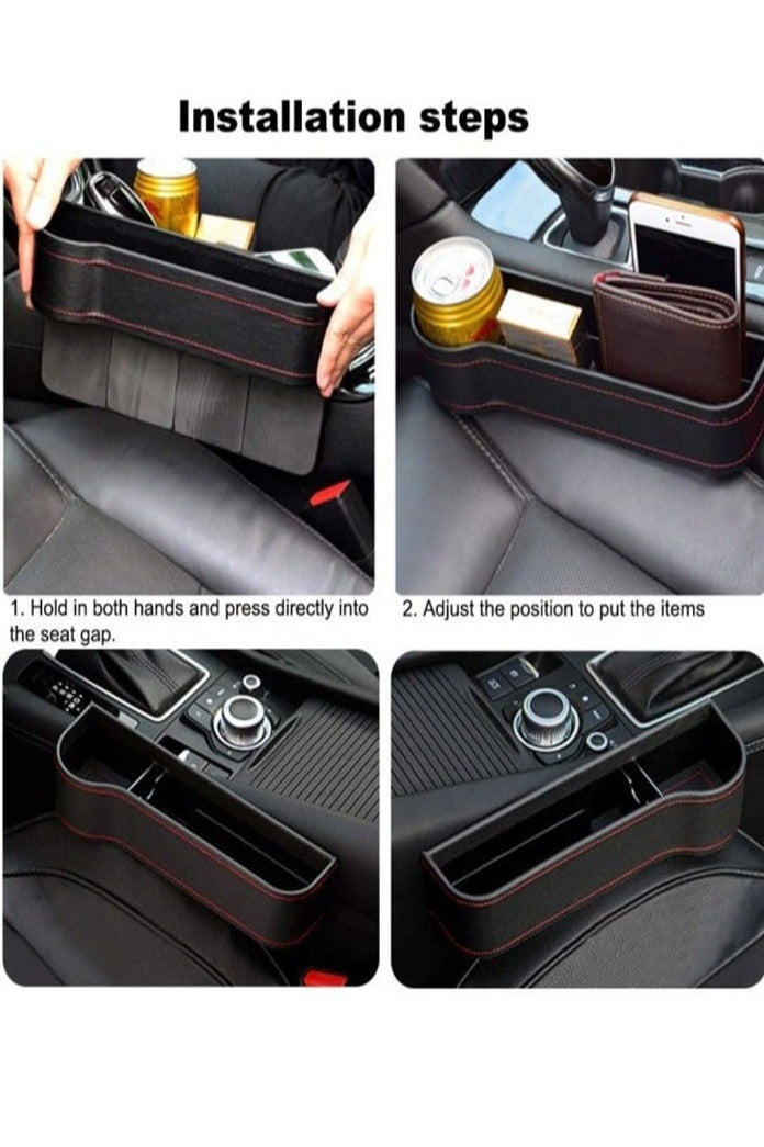 كيلا صندوق تخزين فجوات مقعد السيارة من قطعتين مع حامل أكواب، منظم متعدد الوظائف لملء فجوات مقعد السيارة، صندوق من جلد البولي يوريثان مع جيوب جانبية لوحدة التحكم في السيارة، يمكن تخزين المفاتيح والهواتف المحمولة وسماعات الرأس والساعات والبطاقات المصرفية - Image 4