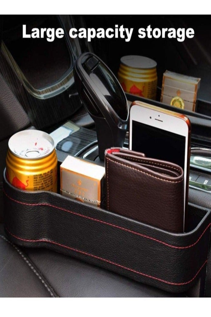 كيلا صندوق تخزين فجوات مقعد السيارة من قطعتين مع حامل أكواب، منظم متعدد الوظائف لملء فجوات مقعد السيارة، صندوق من جلد البولي يوريثان مع جيوب جانبية لوحدة التحكم في السيارة، يمكن تخزين المفاتيح والهواتف المحمولة وسماعات الرأس والساعات والبطاقات المصرفية - Image 5