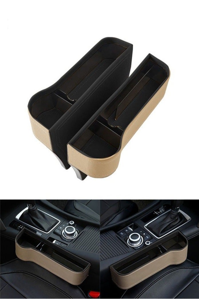 كيلا صندوق تخزين فجوات مقعد السيارة من قطعتين مع حامل أكواب، منظم متعدد الوظائف لملء فجوات مقعد السيارة، صندوق من جلد البولي يوريثان مع جيوب جانبية لوحدة التحكم في السيارة، يمكن تخزين المفاتيح والهواتف المحمولة وسماعات الرأس والساعات والبطاقات المصرفية - Image 1