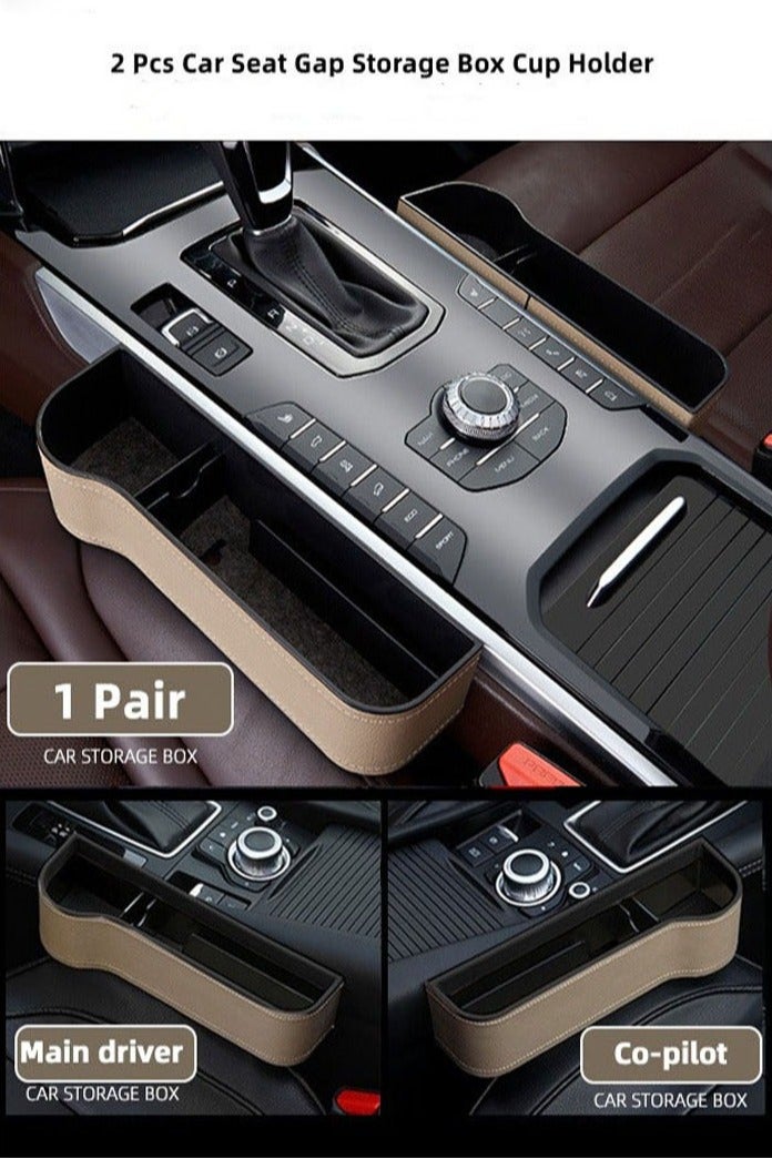 كيلا صندوق تخزين فجوات مقعد السيارة من قطعتين مع حامل أكواب، منظم متعدد الوظائف لملء فجوات مقعد السيارة، صندوق من جلد البولي يوريثان مع جيوب جانبية لوحدة التحكم في السيارة، يمكن تخزين المفاتيح والهواتف المحمولة وسماعات الرأس والساعات والبطاقات المصرفية - Image 2