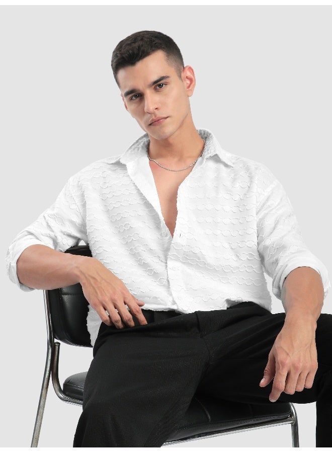 Beyoung White Fur Wave Textured Shirt  - Image 1