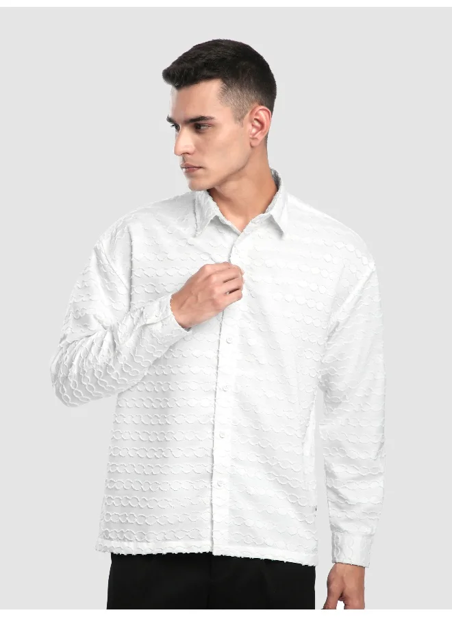 Beyoung White Fur Wave Textured Shirt
