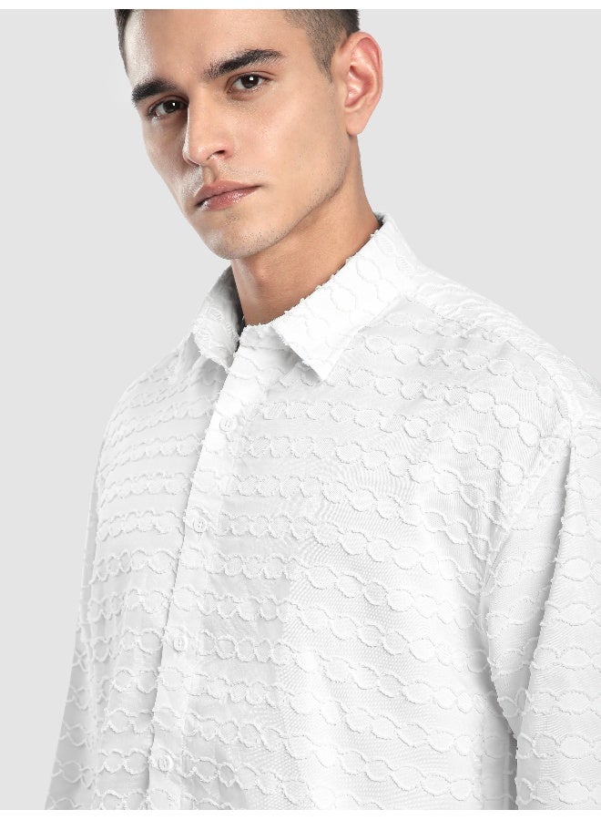 Beyoung White Fur Wave Textured Shirt  - Image 4