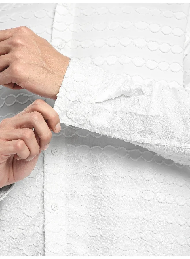 Beyoung White Fur Wave Textured Shirt
