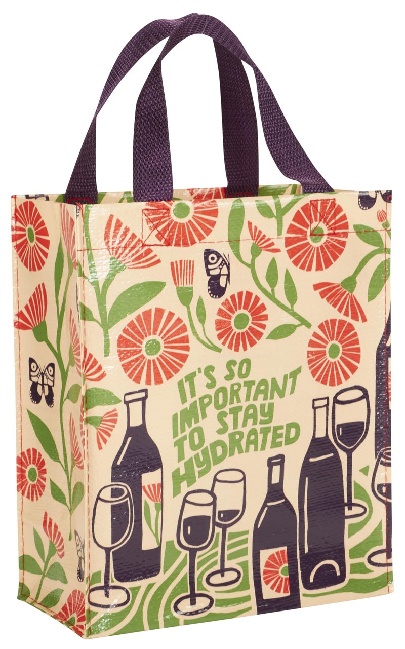 Blue Q Handy Tote Bag - It's So Important to Stay Hydrated - Recycled & Reusable Sturdy Canvas Shopping Bag with Quirky Art and Handles, 95% Recycled Material, Ideal for Lunch, 10" h x 8.5" w x 4.5" d - Image 1
