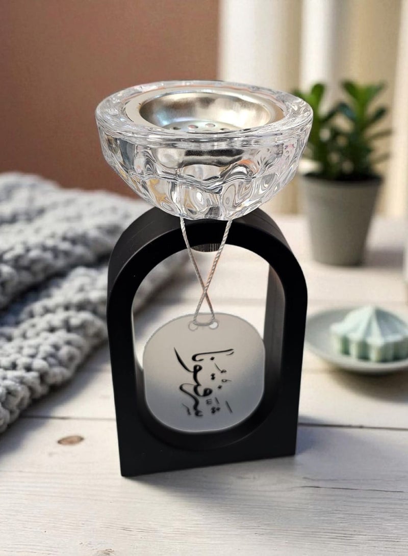 Lncense Burner And Candlestick 2 In 1  Sharafatouna Phrase  Black/Transparent  - Image 2