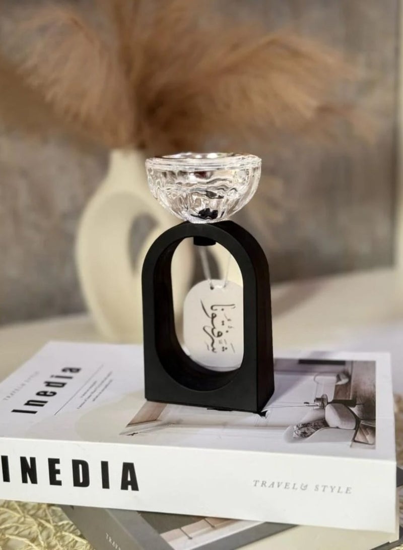 Lncense Burner And Candlestick 2 In 1  Sharafatouna Phrase  Black/Transparent  - Image 3