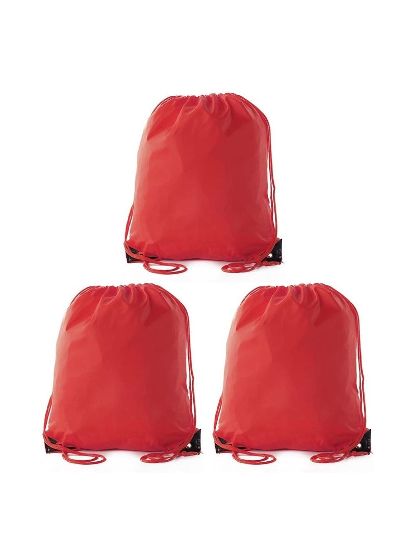 SANTHOME Drastin 210D Polyester Drawstring Bag Lightweight Promotional Tote Adjustable Carry Strings Cinch Sack Gym Sport Traveling String Bag for Men Women - 3 Pack, Red - Image 1