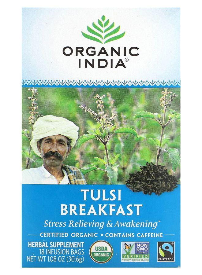 Organic India Tulsi Tea Breakfast 18 Infusion Bags 1.08 oz (30.6 g) 