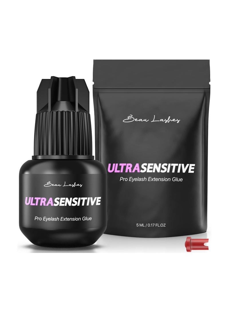 beau lashes غراء تمديد الرموش الاحترافي فائق الحساسية 5 مل - لزوجة قوية سوداء في الرطوبة المنخفضة لتمديد الرموش الفردية شبه الدائمة - Image 1