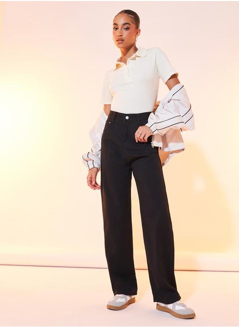 Solid Wide Leg Full Length Jeans