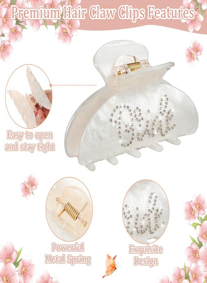 Jinei 6 Pcs Bride Bridesmaid Claw Hair Clip White Pink Acrylic Hair Clip Rhinestone Bride Clips Bachelorette Party Decorations Banana Barrettes Bridesmaid Gifts Bridal Shower, Wedding - Image 3