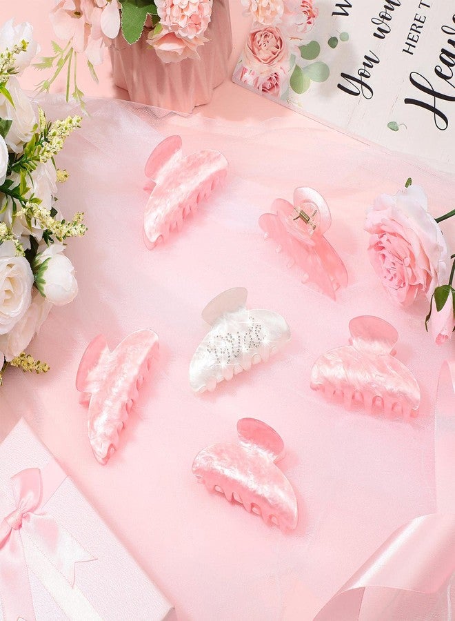 Jinei 6 Pcs Bride Bridesmaid Claw Hair Clip White Pink Acrylic Hair Clip Rhinestone Bride Clips Bachelorette Party Decorations Banana Barrettes Bridesmaid Gifts Bridal Shower, Wedding - Image 4