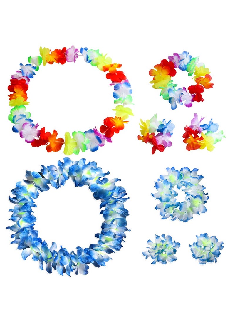 YAXAMING - Hawaiian Leis Luau Tropical Headband Flower Crown Wreath Headpiece Wristbands Women Thicker Necklace Bracelets Hair Band For Summer Beach Vacation Pool Party Decorations Favors Supplies Set Blue - Image 1