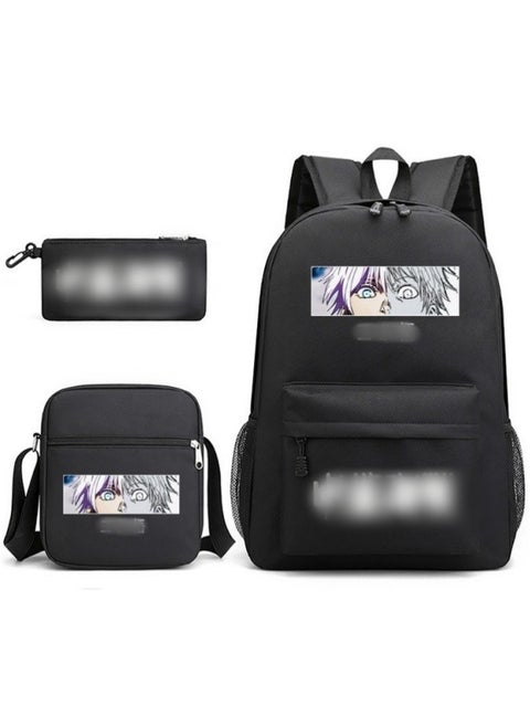 Anime Peripheral Jujutsu Kaisen Starry Sky Printed Backpack Set With Pencil Case, Single Shoulder Bag, And Double Shoulder Backpack