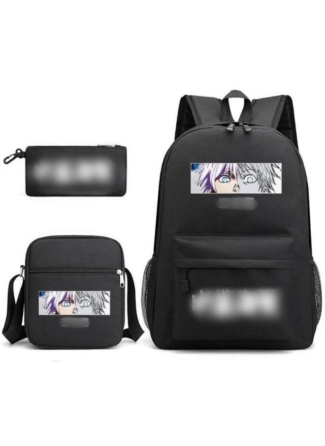 Anime Peripheral Jujutsu Kaisen Starry Sky Printed Backpack Set With Pencil Case, Single Shoulder Bag, And Double Shoulder Backpack