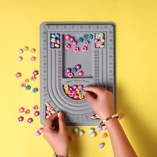 ambitieux Jewelry Beading Design Board – Grey Silicone Bead Tray with Storage Wells & Numbered Groove for Necklace & Bracelet Making (Necklace Board) - Image 4