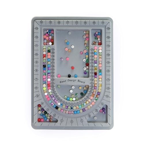 ambitieux Jewelry Beading Design Board – Grey Silicone Bead Tray with Storage Wells & Numbered Groove for Necklace & Bracelet Making (Necklace Board) - Image 1