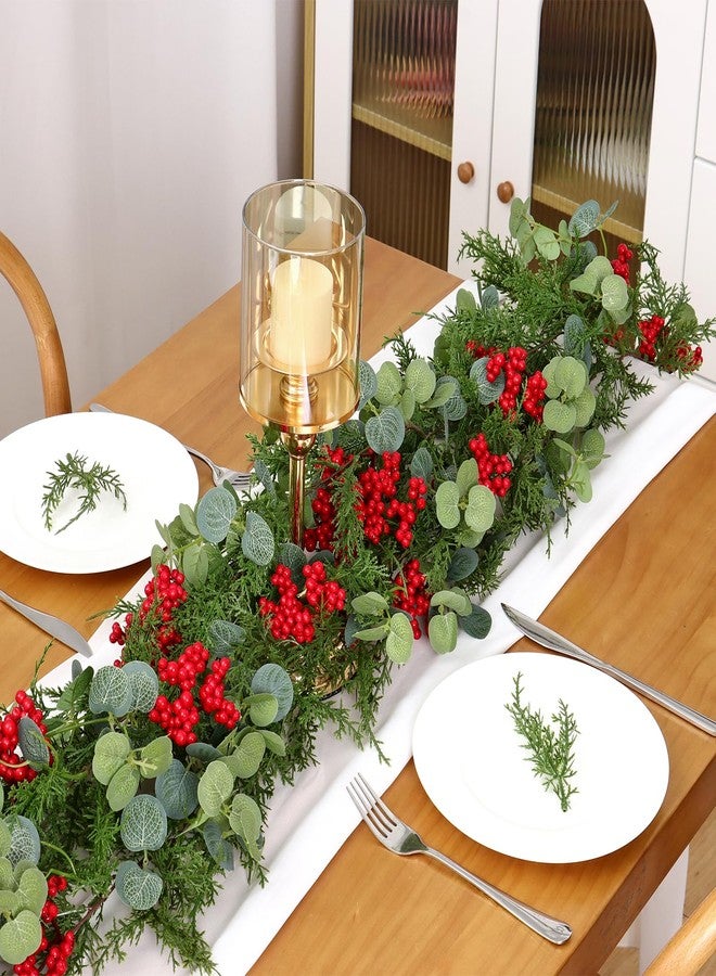 SOMYTING 6FT Christmas Garland, 2 Packs Artificial Eucalyptus Cedar Garland with Red Berry Artificial Red Berry Garland Faux Cypress Greenery Garlands for Mantle Table Winter Christmas Holiday Decor - Image 5