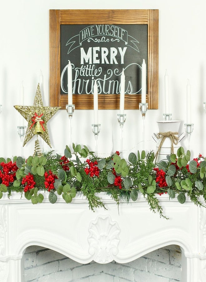 SOMYTING 6FT Christmas Garland, 2 Packs Artificial Eucalyptus Cedar Garland with Red Berry Artificial Red Berry Garland Faux Cypress Greenery Garlands for Mantle Table Winter Christmas Holiday Decor - Image 2