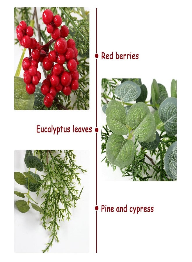 SOMYTING 6FT Christmas Garland, 2 Packs Artificial Eucalyptus Cedar Garland with Red Berry Artificial Red Berry Garland Faux Cypress Greenery Garlands for Mantle Table Winter Christmas Holiday Decor - Image 4