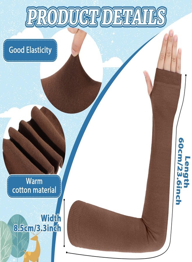 Jeere 3 Pairs Long Fingerless Gloves Arm Warmer for Women 23.6 Inch Thumb Hole Stretchy Cotton Arm Sleeves (Black, Light Gray,Brown) - Image 2