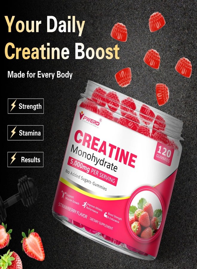 PWERD 120Count Creatine Monohydrate Gummies 5g, Energy Creatine Supplements Gummies for Gym Essentials-Strawberry - Image 4