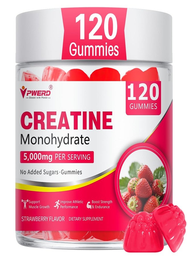 PWERD 120Count Creatine Monohydrate Gummies 5g, Energy Creatine Supplements Gummies for Gym Essentials-Strawberry - Image 1