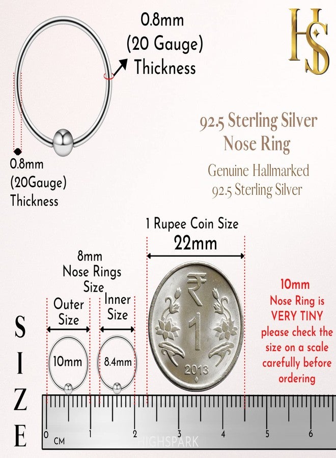HighSpark 92.5 Sterling Silver Nose Ring for Women in Silver | Simple & Elegant Nose Piercing for Women & Girls | Lovely Gift - Silver - Image 2