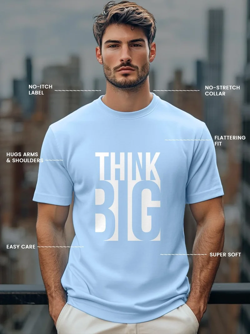 NOBERO  Men's Light Blue Cotton T-Shirt for Men for Men | Best Price UAE