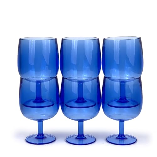 Yalin Set of 6 Unbreakable 12 oz Acrylic Plastic Wine and Water Tumbler Stackable Goblets. (Blue, 12 oz) - Image 5