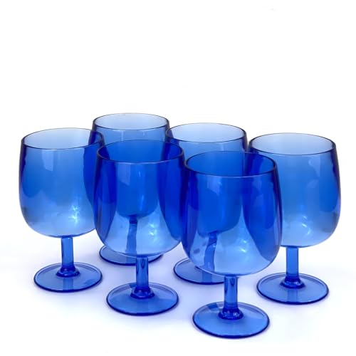 Yalin Set of 6 Unbreakable 12 oz Acrylic Plastic Wine and Water Tumbler Stackable Goblets. (Blue, 12 oz) - Image 1