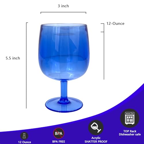 Yalin Set of 6 Unbreakable 12 oz Acrylic Plastic Wine and Water Tumbler Stackable Goblets. (Blue, 12 oz) - Image 4