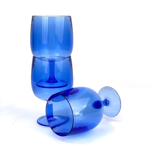 Yalin Set of 6 Unbreakable 12 oz Acrylic Plastic Wine and Water Tumbler Stackable Goblets. (Blue, 12 oz) - Image 2