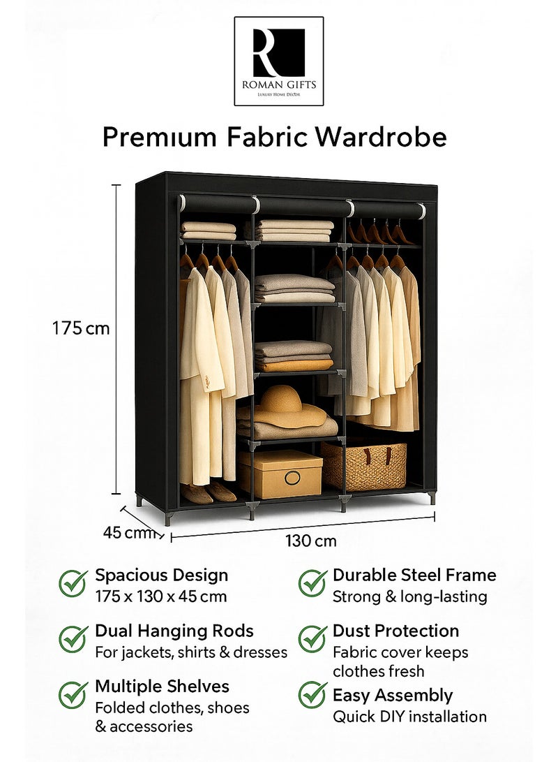 Roman Gifts Premium Fabric Wardrobe with Shelves & Hanging Rods – Elegant Storage Organizer for Clothes & Accessories - Image 2