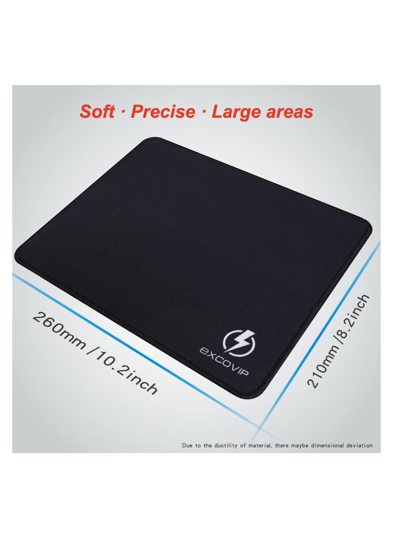 excovip - Gaming Mouse Pad Comfortable Small Mouse Pads Smooth Surface Stitched Edges Mousepad for Computer, Laptop, Home & Office Non-Slip Rubber Base Black (260 x 210 mm) - Image 1