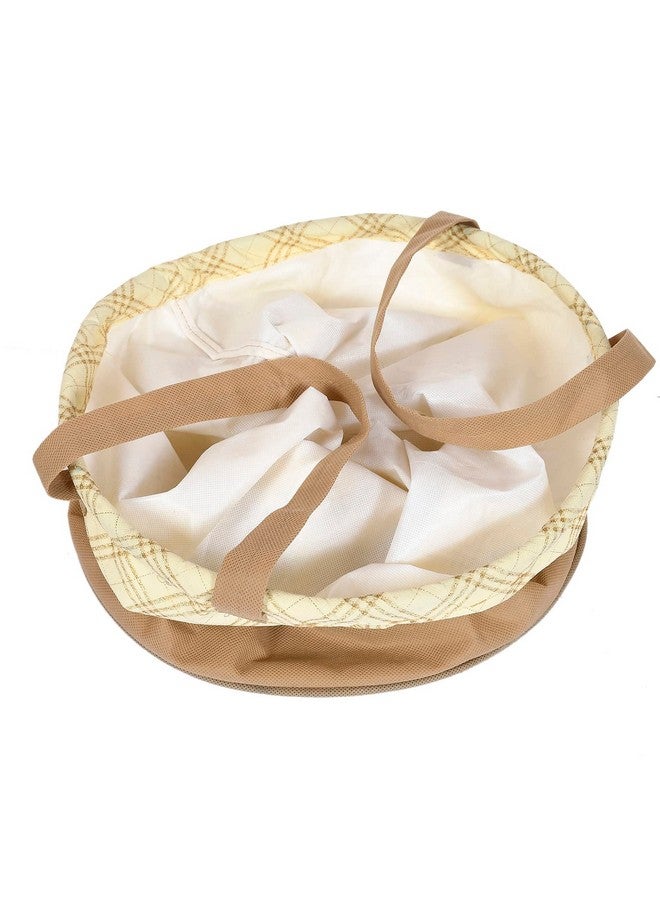 Kuber Industries Non-Woven Round Laundry Basket For clothes|Checks Print Foldable Toy Storage Organizer|Reinforced Handle With Sturdy Base 45 LTR (Cream) - Image 4