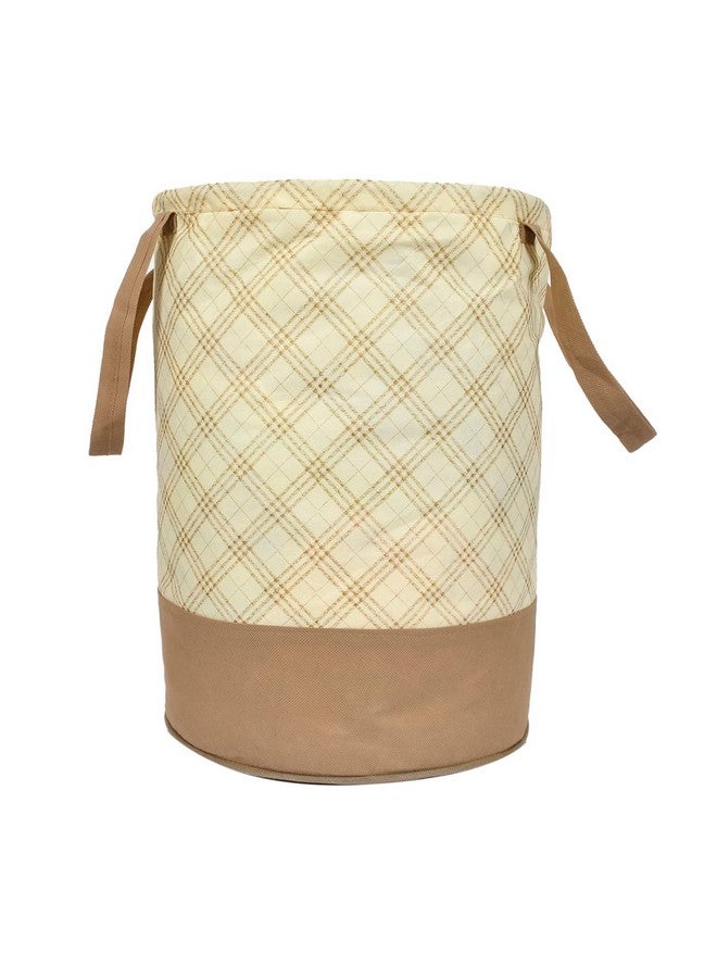 Kuber Industries Non-Woven Round Laundry Basket For clothes|Checks Print Foldable Toy Storage Organizer|Reinforced Handle With Sturdy Base 45 LTR (Cream) - Image 2