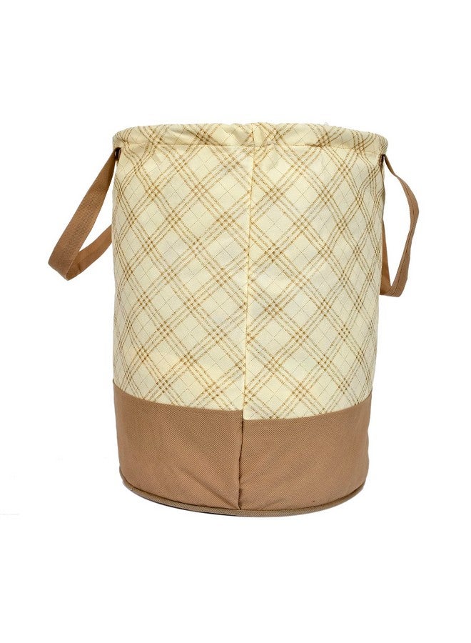 Kuber Industries Non-Woven Round Laundry Basket For clothes|Checks Print Foldable Toy Storage Organizer|Reinforced Handle With Sturdy Base 45 LTR (Cream) - Image 5