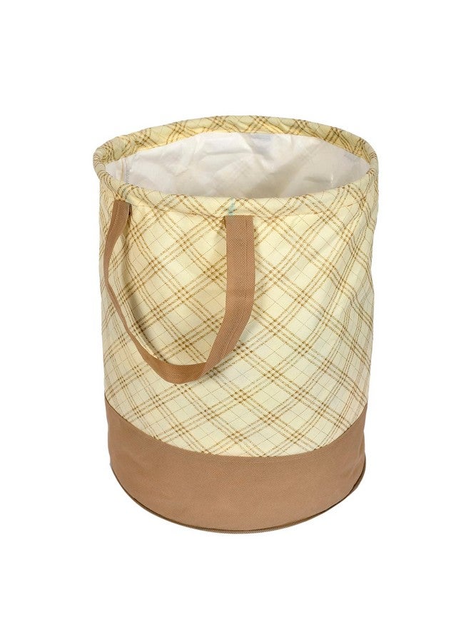 Kuber Industries Non-Woven Round Laundry Basket For clothes|Checks Print Foldable Toy Storage Organizer|Reinforced Handle With Sturdy Base 45 LTR (Cream) - Image 3